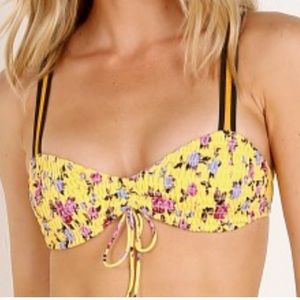 For Love & Lemons Paulina Ruched/Scrunched Bikini Top in Yellow Floral